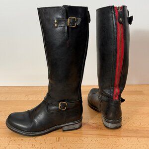 Eric Michael Black Leather High Riding Boots Red Zipper Size 36